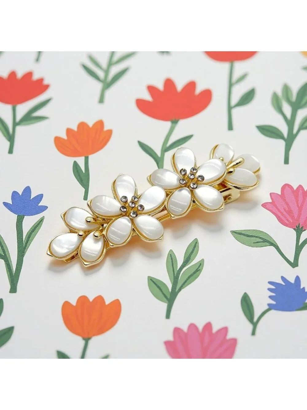 Vintage Floral Hair Clips Set, 3 Pcs Rhinestone Barrettes for Weddings & Spring